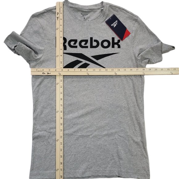 Reebok T-Shirts Mens Training Big Logo Tee GS1614 (Size S) Medium Heather Grey/B - Picture 4 of 5